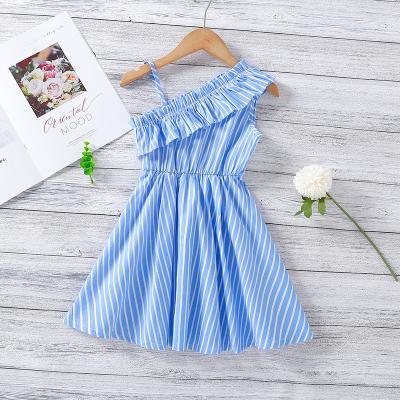 China 2021 summer new anti-static slant shoulder strap striped girls dress for sale