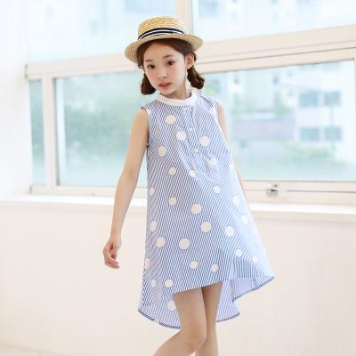 China High Quality Breathable Girls Style Polka Dot Sleeveless Children Girl Cotton Polka Dot Dress Blue Sweet Dress for sale