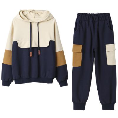 China Polyester/all-match hooded sweater 2021 girls sweater girls autumn and winter cotton new tooling loose casual pants two-piece suit for sale