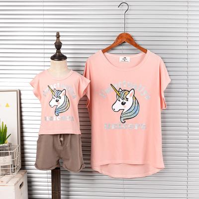 China Korean Short Sleeve Parent-child T-shirt Mother-child Wear Lightweight Comfortable Short Sleeve Printing And Perming Wholesale Unicorn for sale