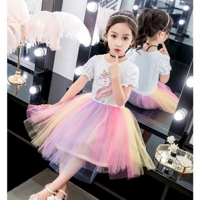 China New Korean Princess Girl Skirt Unicorn Rainbow Dress Elegant Baby Summer Anti-static for sale