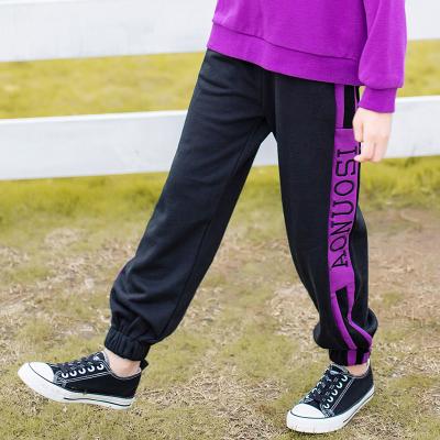 China Anti-Static Winter Causal Pants Child Clothes Purple Striped Letter Pants Fashion Girls Pants for sale