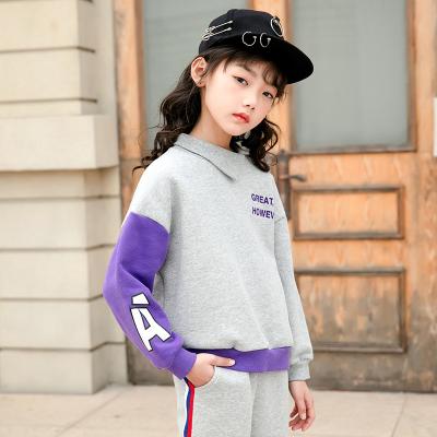 China Breathable 2021 winter hoodies girls crew neck knit pullovers and hooded sweatshirts solid kids tracksuit for kids for sale