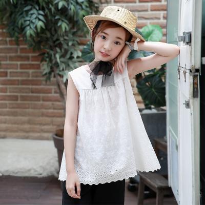 China Fashionable Anti-shrink Sleeveless Style White T-shirt Leisure Girl Kid's T-shirt for sale