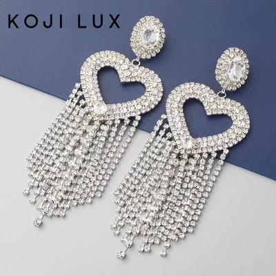 China New Design FASHIONABLE Diamond Full Heart Shaped Tassel Long Dangle Earrings Women for sale