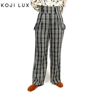 China Viable Wholesale High Waisted Suspenders Drop Fashion Women Casual Panty Plaid Ladies Loose Stylish Pants for sale