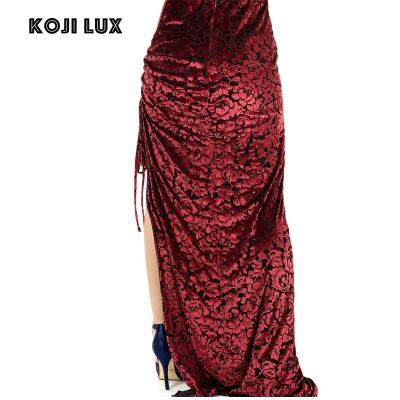 China Viable European Bodycon Split Dress Velvet Bodycon Midi Dress Slingback Dress for sale