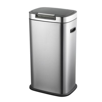 China Sustainable One Touch 38L Stainless Steel Push Bin Powder Coated Black Metallic Push Button Trash Can for sale