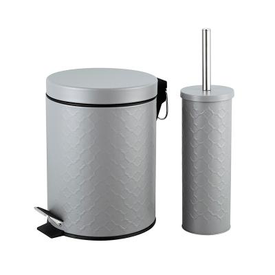 China Sustainable Bathroom Toilet Brush Holder Set Stainless Steel Toilet Foot Waste Bin Set for sale