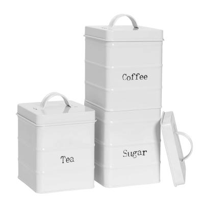 China 3 Pieces Sealable Metal Square Jar Airtight Seal Storage Container Vintage Tea Coffee And Sugar Storage Canisters for sale