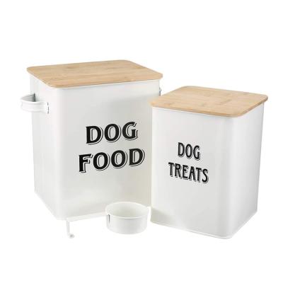 China Custom Viable Wooden Snug Fit Wooden Canister Dog Treat Holder Jar Lid Dog Pet Biscuit Storage Metal Box for sale