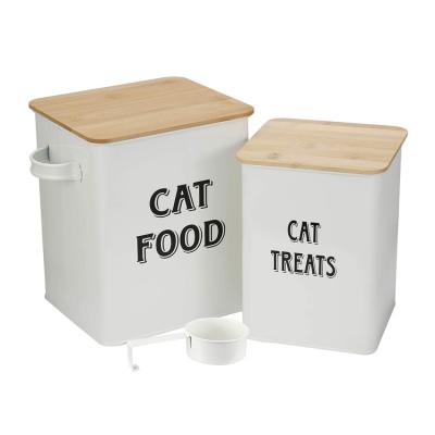 China Sturdy Viable Cat Dog Treat Jar White Pet Food Storage Jar Food Storage Canister With Airtight Wooden Lid for sale