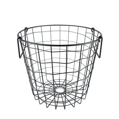 China Sustainable Stackable Round Black Storage Basket Laundry Basket Wire Display Basket With Handles for sale