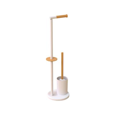 China User Friendly Free Standing Stainless Steel Toilet Brush And Roll Paper Holder With PP Base For Bathroom for sale