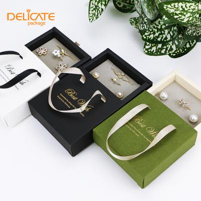 China Recyclable Custom Logo Luxury Gift Jewelry Box Packaging Boxes Ring Earring Paper Ribbon Handle White Sliding Drawer Leather Velvet for sale