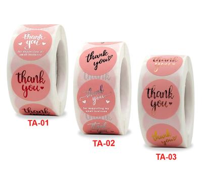 China 1 Inch Paper Roll Multicolor Hot Stamping Gold Decorative Sticker Thank You Labe Pink Packaging Stickers for sale