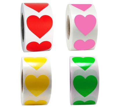 China Custom Scratch Stickers 1inch-round red die cut stickers/pink /yellow/green heart adhesive stickers thank you stickers for sale