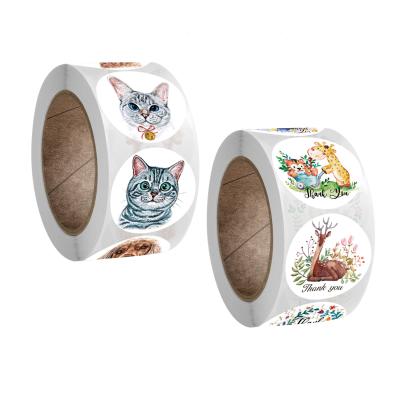 China Decorative Cute Cartoon Encouragement Animal Kids Sticker Label Decoration Gift Cat Sticker Thank You Letter Sticker for sale