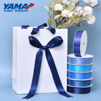 China High Tenacity Yama Ribbon 3-100MM Double Faced Smooth Polyester Blue Series Satin Ribbon for sale