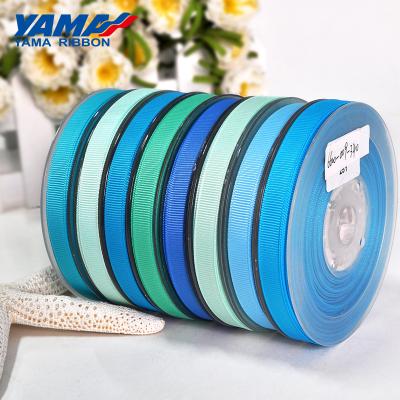 China Double Face YAMA Factory Stocked Polyester Solid Colors Sky Navy Blue Grosgrain Ribbon for sale