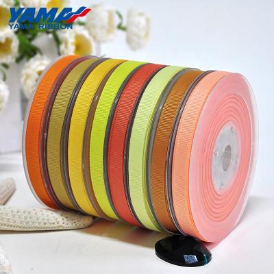 China Double Face YAMA Factory Stocked Polyester Solid Colors Orange Yellow Grosgrain Ribbon for sale