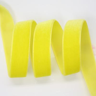 China Single Face YAMA Factory Stocked 3-50mm Pure Colors / Striped Single Side Orange Yellow Velvet Ribbon for sale