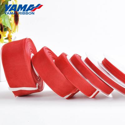 China Double face YAMA factory stocked 3-75mm pure solid color organza red-pink ribbon for sale