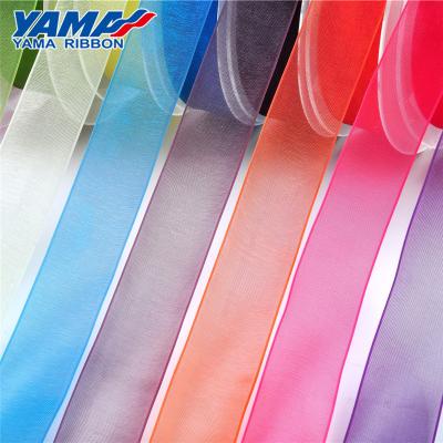 China Pure color 3-75mm sheer organza polyester stock YAMA double face ribbon for fashion accessories for sale