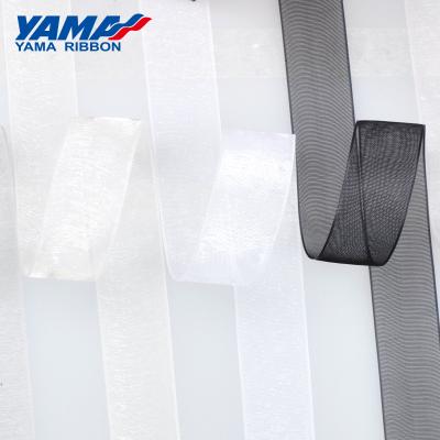 China Double face YAMA factory stocked 3-75mm solid color organza pure white black ribbon for sale