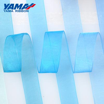 China Double Face YAMA Factory Stocked 3-75mm Solid Color Sky Navy Blue Organza Sheer Ribbon for sale