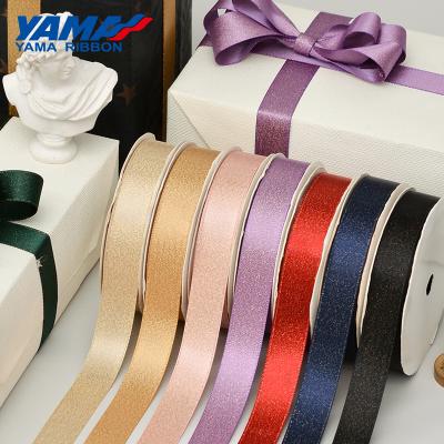 China High Tenacity Yama Factory Double Faced Polyester 3-38mm Glitter Gold Mesh Satin Luxury Ribbon For Accessories for sale