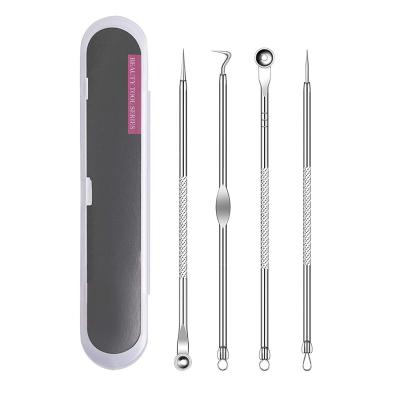 China Acne Treatment 4pcs Stainless Steel Blackhead Blemish Comedone Pimple Extractor Facial Kit Blackhead Remover Set for sale