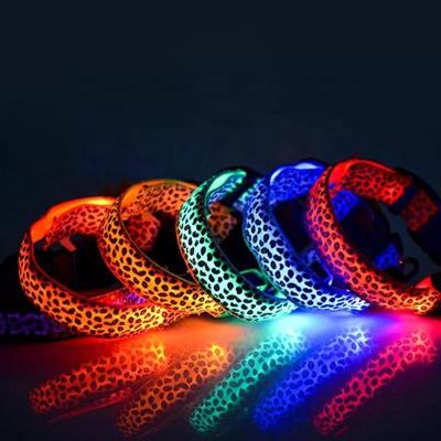 China Stocked Led Lights Dog Pets Collars Polyester Adjustable Glow In The Night Dog Cat Puppy Safe Dog Collar for sale