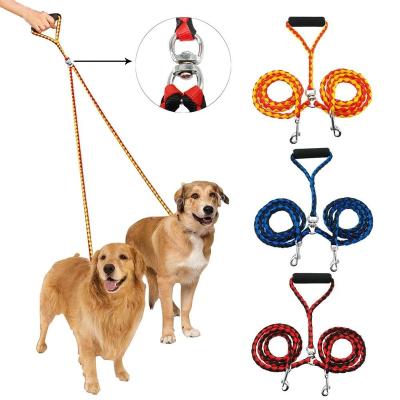 China Durable Durable Nylon Braid Dog Rope Leash With Soft Handle Two Heads Dog Leads 2 Dog Leash for sale