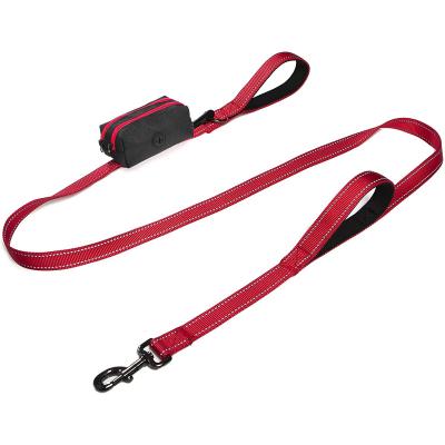 China Pet Products Success Thoughtful Nylon Hands Free Stocked Dog Leash Soft Padded Handles With Durable Poop Bags Dog Leads for sale