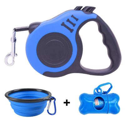 China Stored Retractable Dog Leash With Dog Poop Waste Bag Dispenser Dog Bowl 3m 5m Pet Leash Pet Walking Leash Maker for sale