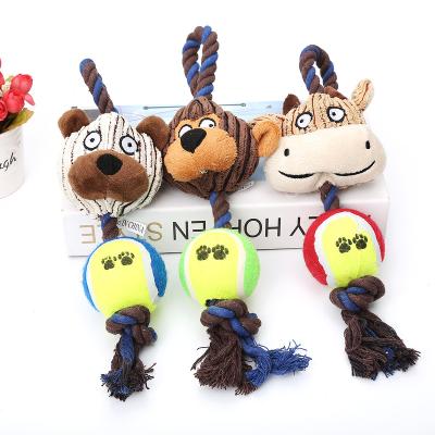 China Dogs Wholesale Good Sale Plush Dog Toy With Rope And Tennis Ball Squeaker Online Inside for sale