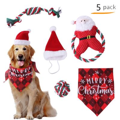 China 2022 Dogs Christmas Pet Toy Set Bite Resistant Dog Hat Apparel Chew Interactive Rope Toy Set for sale