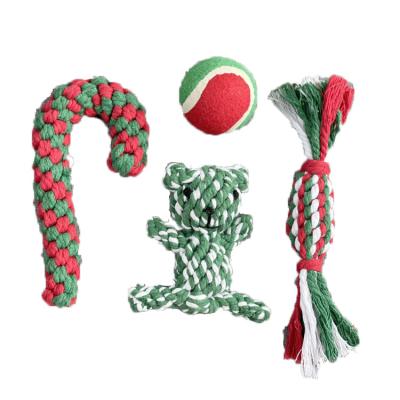 China Dogs Christmas Party Gifts Pampers Store Teeth Cleaning Interactive Chew String Cotton Christmas Pet Toy Set for sale