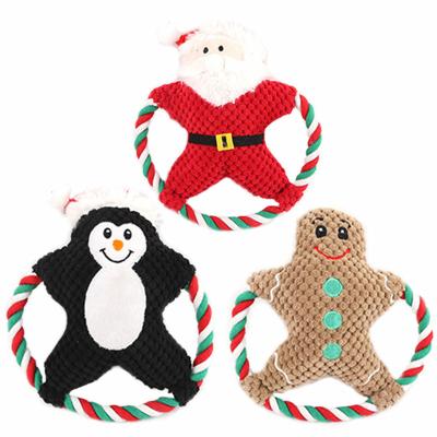 China 2022 Amazon Pet Christmas Plush Stuffed Durable Toys Dog Sounding Cartoon Cotton Rope Christmas Toys Molar Plush Toys for sale