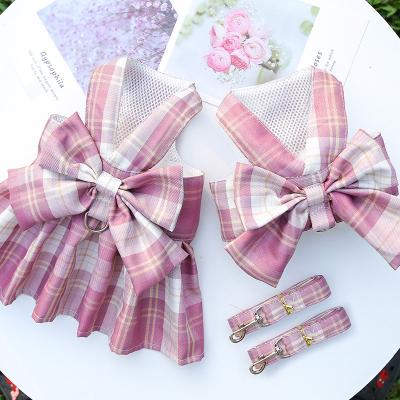 China Amazon Cute Hot Selling Fashionable Pet Clothes Outside Harness Dog Dress Set Vest Bow Tie Summer Dog Clothes for sale