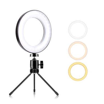 China Adjustable Shine High Quality Mini LED Ring Light 6 Inch 7 Inch Adjustable Shine With 14cm Matel Tripod Stand For Live Photography for sale