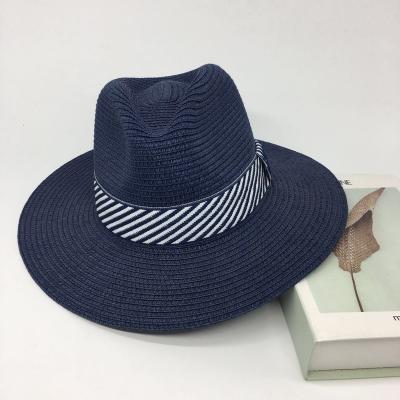 China Wholesale Ladies Wide Casual Fedora Straw Hat Straw Panama Hat Custom Solid Brim Color for sale