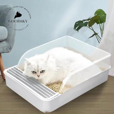 China GOODSKY Stocked Clean Up Large Space Training Products Cleaning Cat Toilet Plastic Cat Litter Box for sale