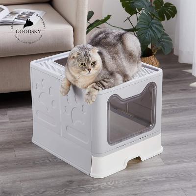 China Wholesale Luxury Stocked GOODSKY Cat Litter Box Large Cat Litter Bin for sale