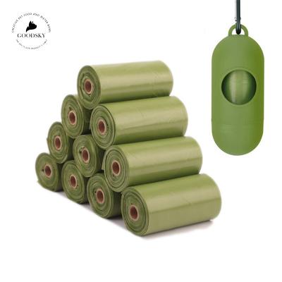 China GOODSKY Stocked Eco Logo Greener Walker Poop Bags Custom Made 100% Recycle Green Biodegradable Pet Dog Poop Waste Bag for sale