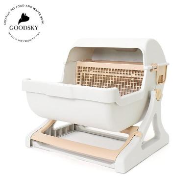 China GOODSKY Manufacturer Direct Luxury Convenient Quick Cleaning Semi-Automatic Stocked Cat Litter Box Cat Toilet for sale