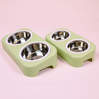 China Sustainable Wholesale Stainless Steel Dog Bowl Metal Feeder Double Cat Pet Dog Bowl Cat Bowl Double for sale