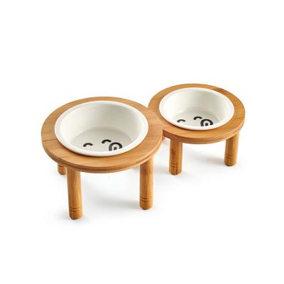 China Wooden Cat Dog Food Bowl Double Table Pet Feeder Feeder Wooden Pet Food Bowl for sale