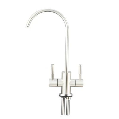 China Matte Double Handle Traditional 1/4 Inch 304 Stainless Steel Universal Connector Brushed Purifier Drinking Water Faucet for sale